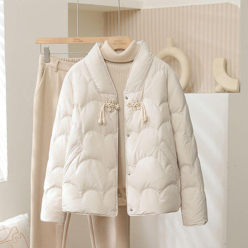 

Женский жакет на лягушачьих пуговицах: Короткий, Осень/Зима, Воротник-стойка, Дизайн «Благоприятные облака», Национальный стиль, Пух белой утки, Теплый и модный. S (90-120 jin)