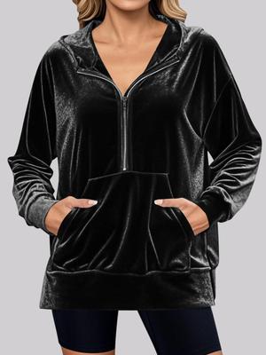 2025 Autumn/Winter European & American Women's Velvet Hooded Sweatshirt with Long Sleeves