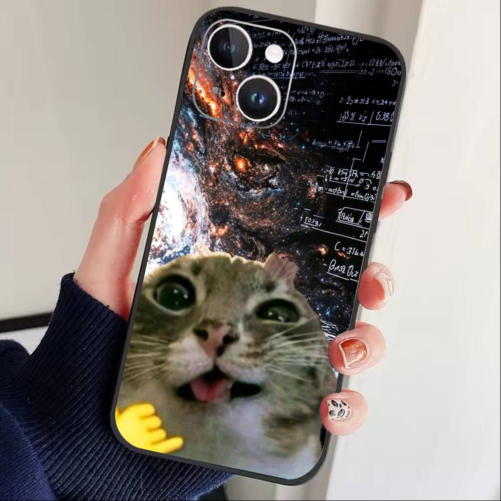 Thinking Cat Animal Phone Case For iPhone 17 16 15 14 13 12 Max Plus Silicone Black Cover