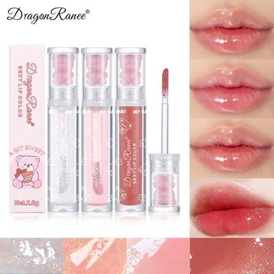 Little Bear Ice Lip Gloss with Fine Glittering Beaded Light Laminated Lip Glaze Oil Lipstick Red Bottom Transparent Lip Gloss