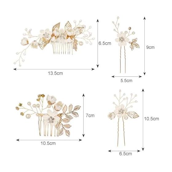 4-Piece Hair Accessory Set for Women - Sparkling Floral Hair Clips & Combs for Kimono, Wedding, Parties, Formal Occasions - White