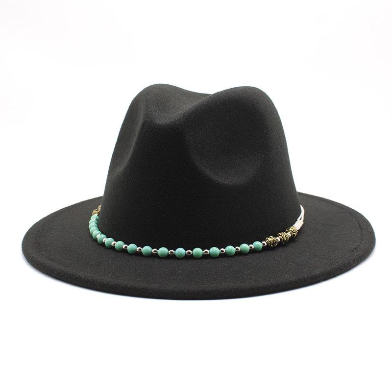 Chain Woolen British Retro Jazz Hat Big-Brimmed Top Hat Woolen Hat Retro Big-Brimmed Hat White Top Hat