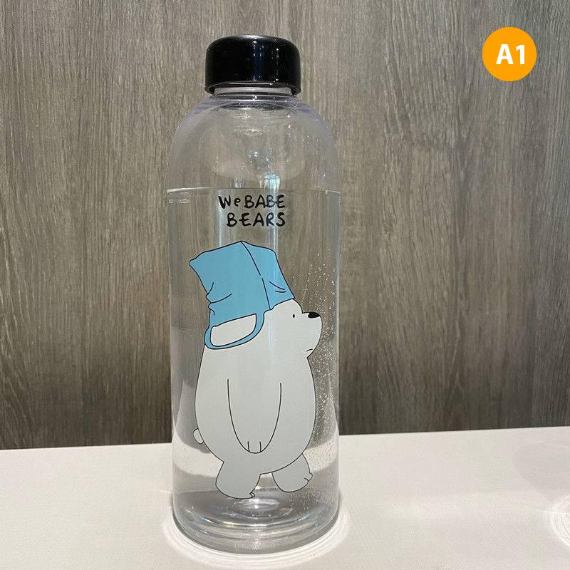 1000 ml roztomilý pohár Panda Bear Plastová průhledná matná kreslená láhev na vodu