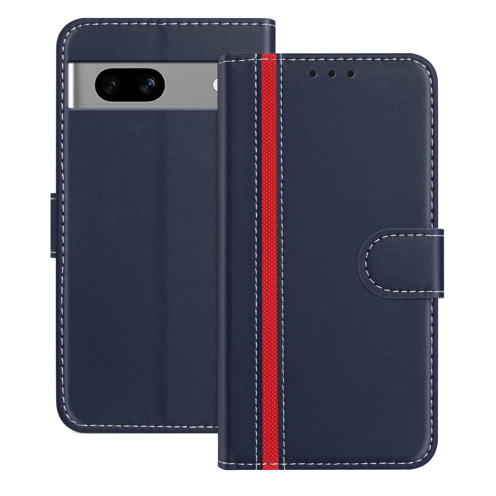 

For Google Pixel 7a Phone Cases Wallet Stand Color Splicing Leather Cover with Magnetic Clasp Blue