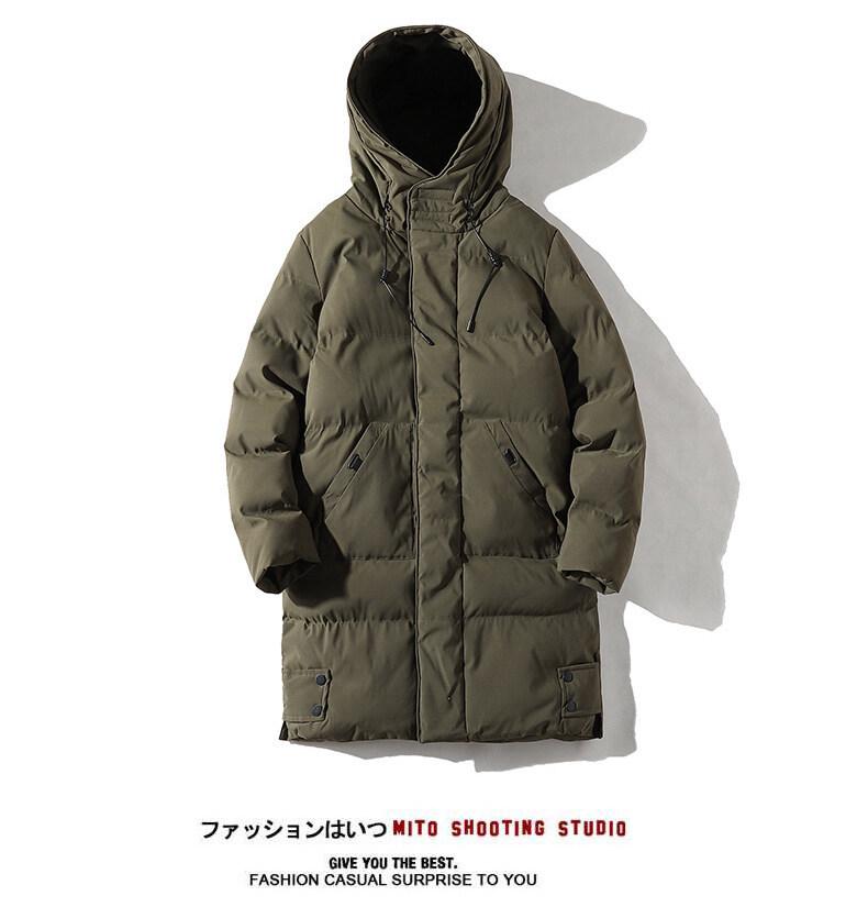Men's Winter Hooded Mid-length Cotton-padded Jacket - Thick, Loose-fit Outerwear.