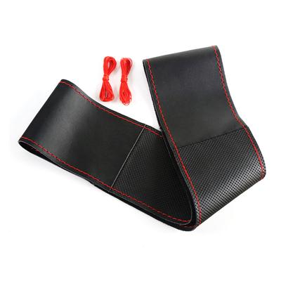 38cm Car Steering Wheel Cover Leather Universal Black Surface Red Lines Comfortable Touch Breathable for Auto