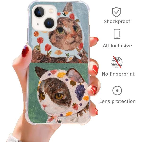 Cool Cat Case for iPhone 13, Cute Cat Painting Case for iPhone 13, Cool TPU Bumper Case Cover