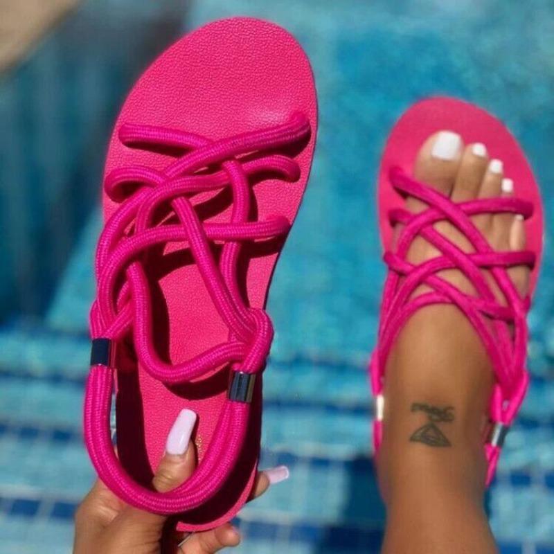 Large size women's sandals summer new woven women's shoes hemp rope set feet flat sandals women