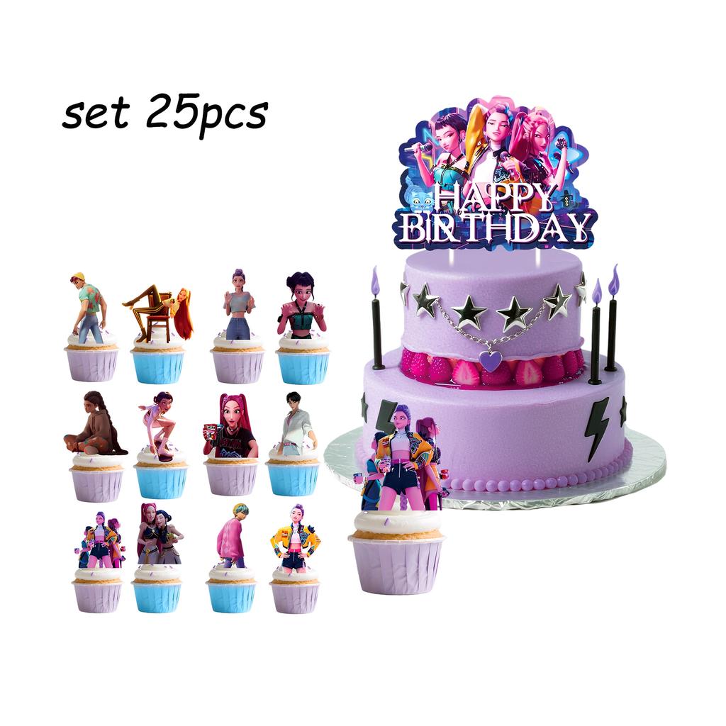 K Pop Demon Hunters Theme Birthday Party Decorations Tableware  Balloon Cup Plate Banner Backdrop for Girls Baby Shower Supplies