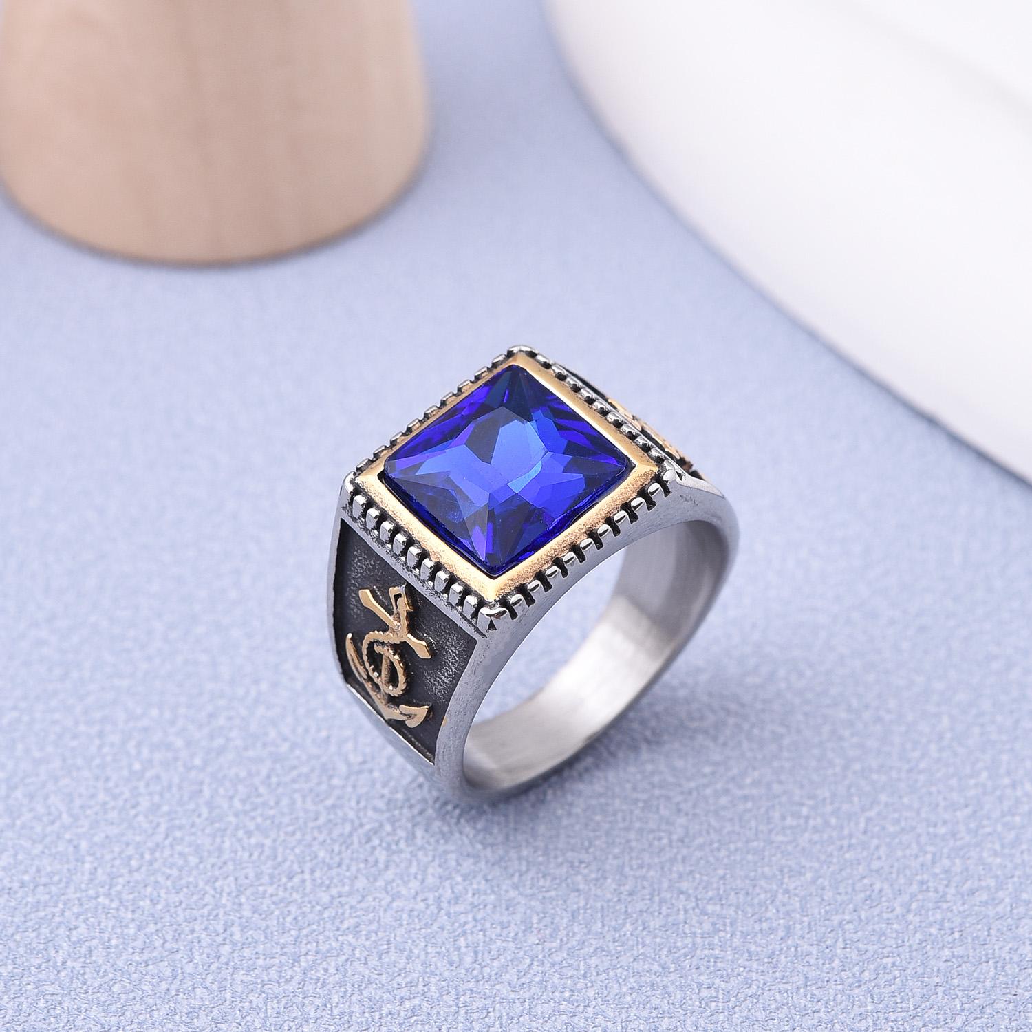 

Men s 316LStainless/Titanium Steel Pirate Anchor Rings Classic Fashion HipHop Trend Jewelry 12 синій