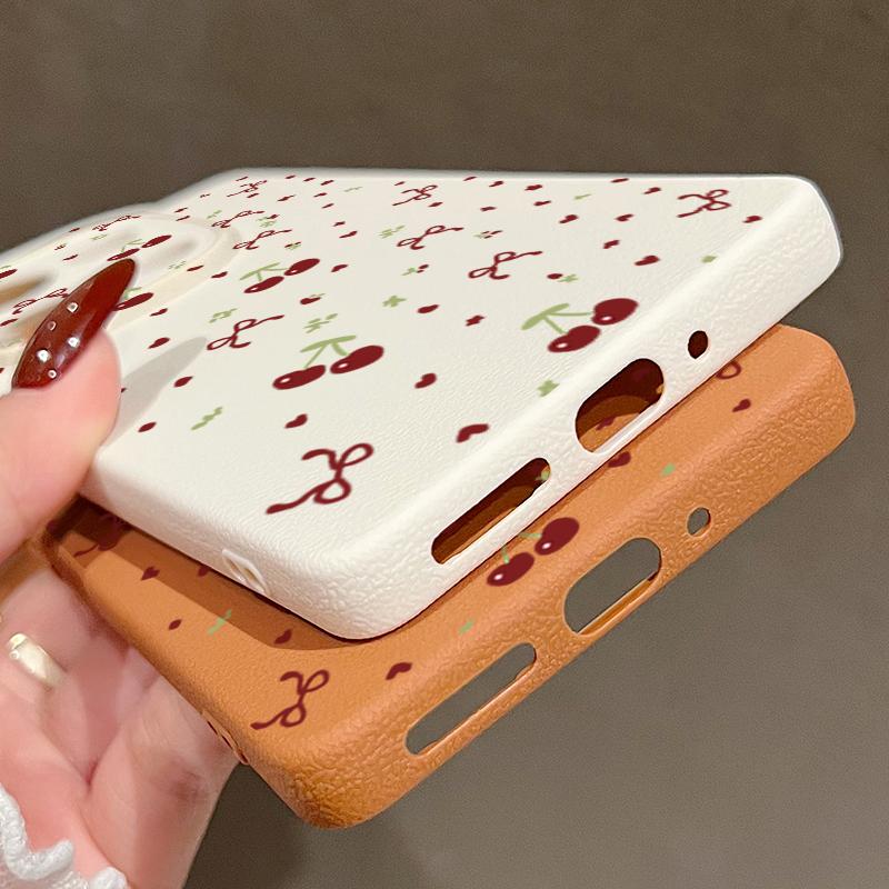 Kirsch-Bowknot-Print TPU-Hülle aus weichem Leder mit Textur für Xiaomi 13T Pro Poco X6 Redmi Note 14 13 Pro 12 11 Schlanke, stoßfeste, matte Schutzhülle