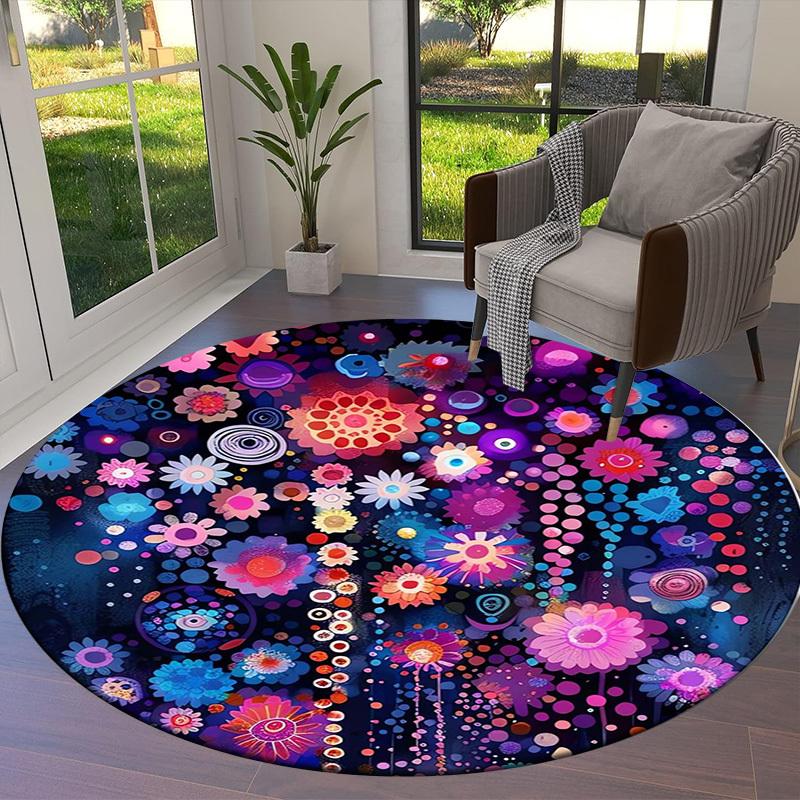 1pc Colorful Floral Mandala Round Carpet, Made of Polyester,Perfect for Decorating Office Chairs, Living Rooms,Vibrant Decorative Rug