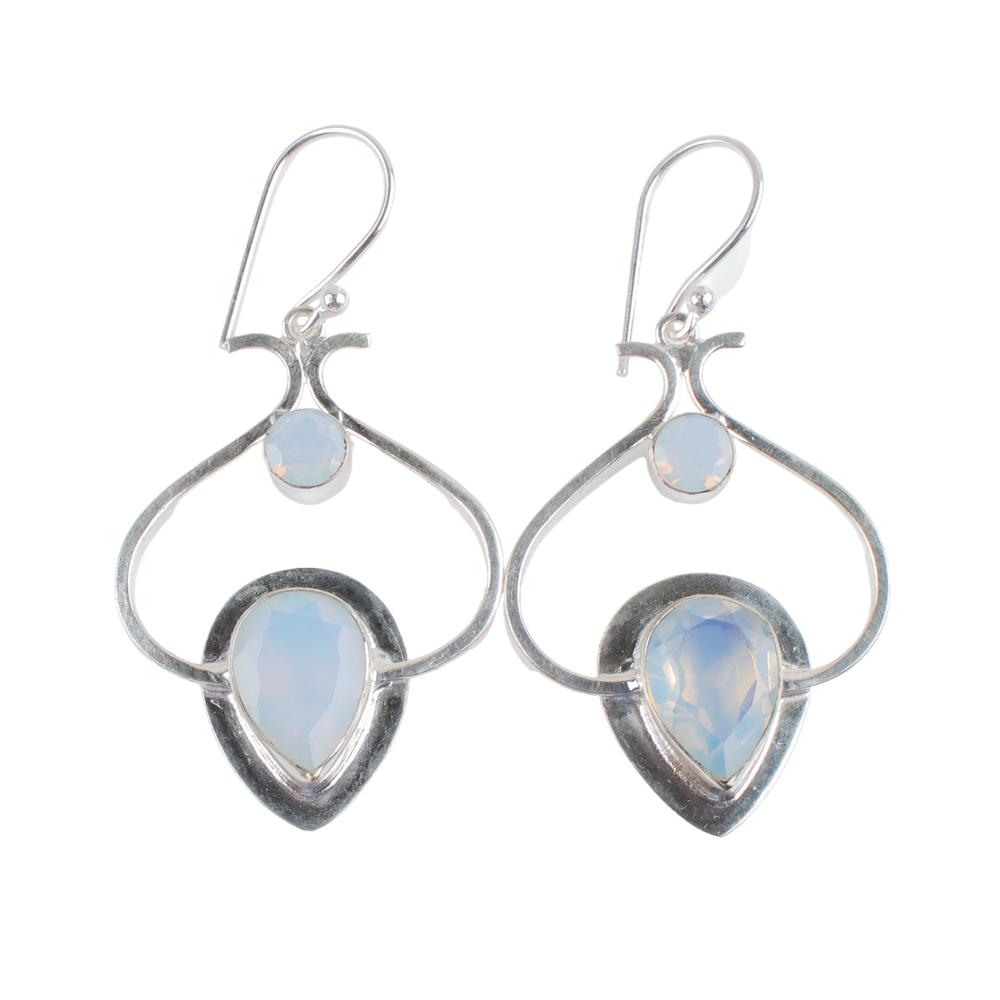 Milky Opal Gemstone 925 Sterling Silver Jewelry Handmade Earrings 2.2" For Gift EE-80-14