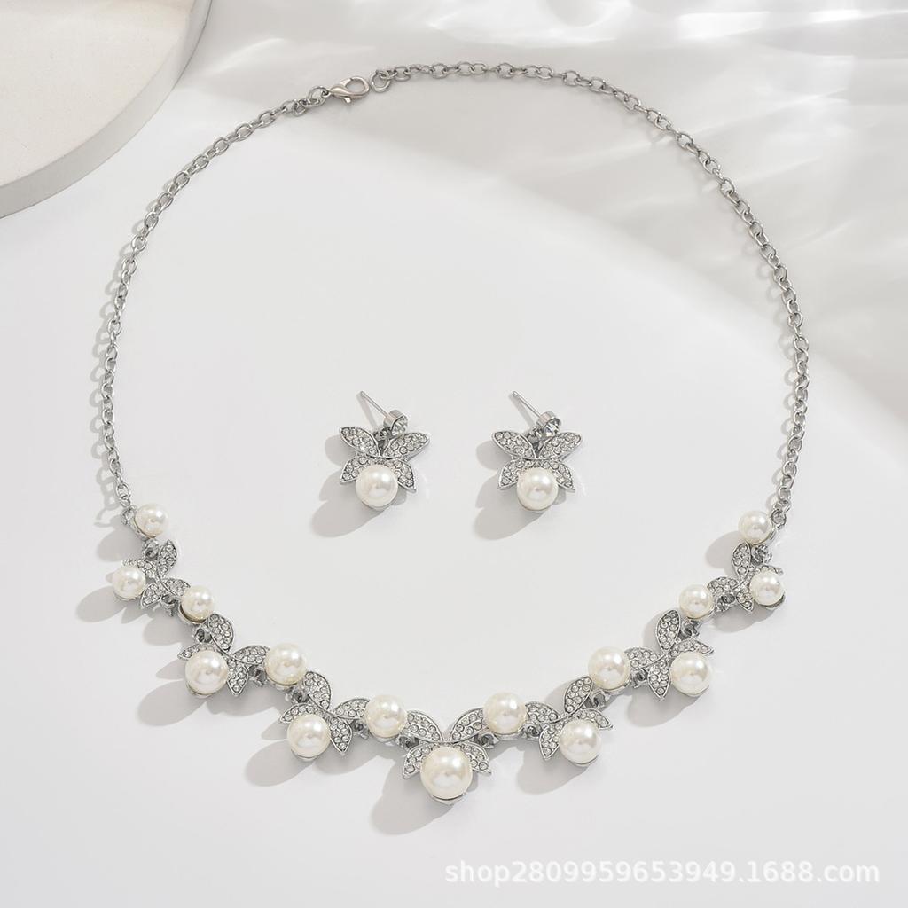 Dress Jewelry Direct Sales Necklace Earrings Two-piece Set Flower Bride Retro High-end Design Set