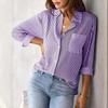 Camisas Casuais Femininas Listradas Soltas de Manga Longa