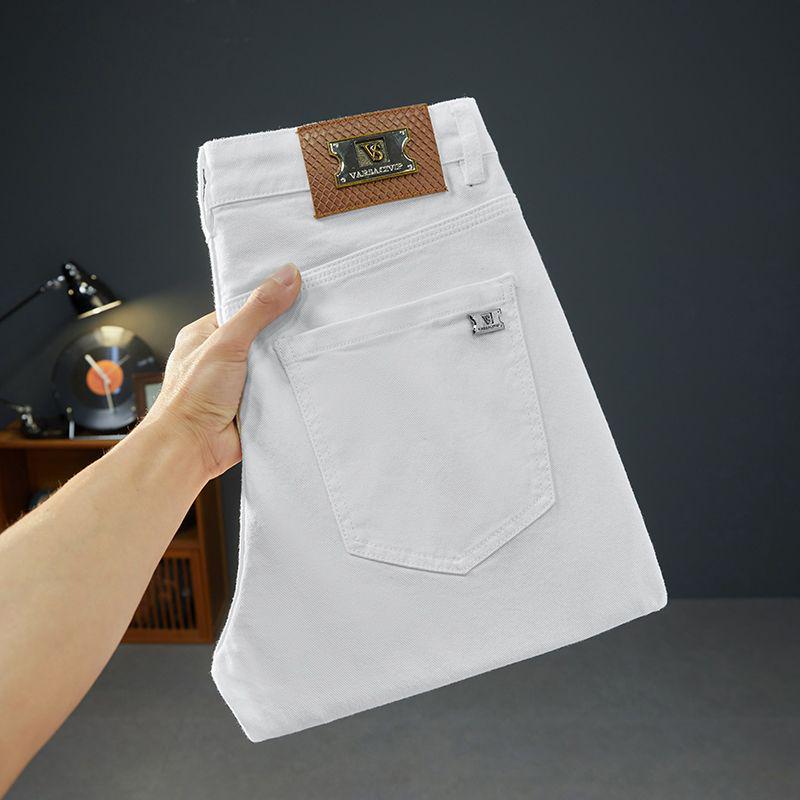 

Мужские белые джинсы слим-фит длиной девять очков - Высококачественная легкая роскошь с тканью с тройной защитой для весны и осени. 32 (25-inch waist)