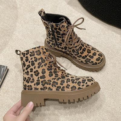 Krótkie buty z nadrukiem w panterkę damskie na jesień i zimę w stylu europejskim i amerykańskim, buty z bawełny typu mid-tube, buty śnieżne damskie