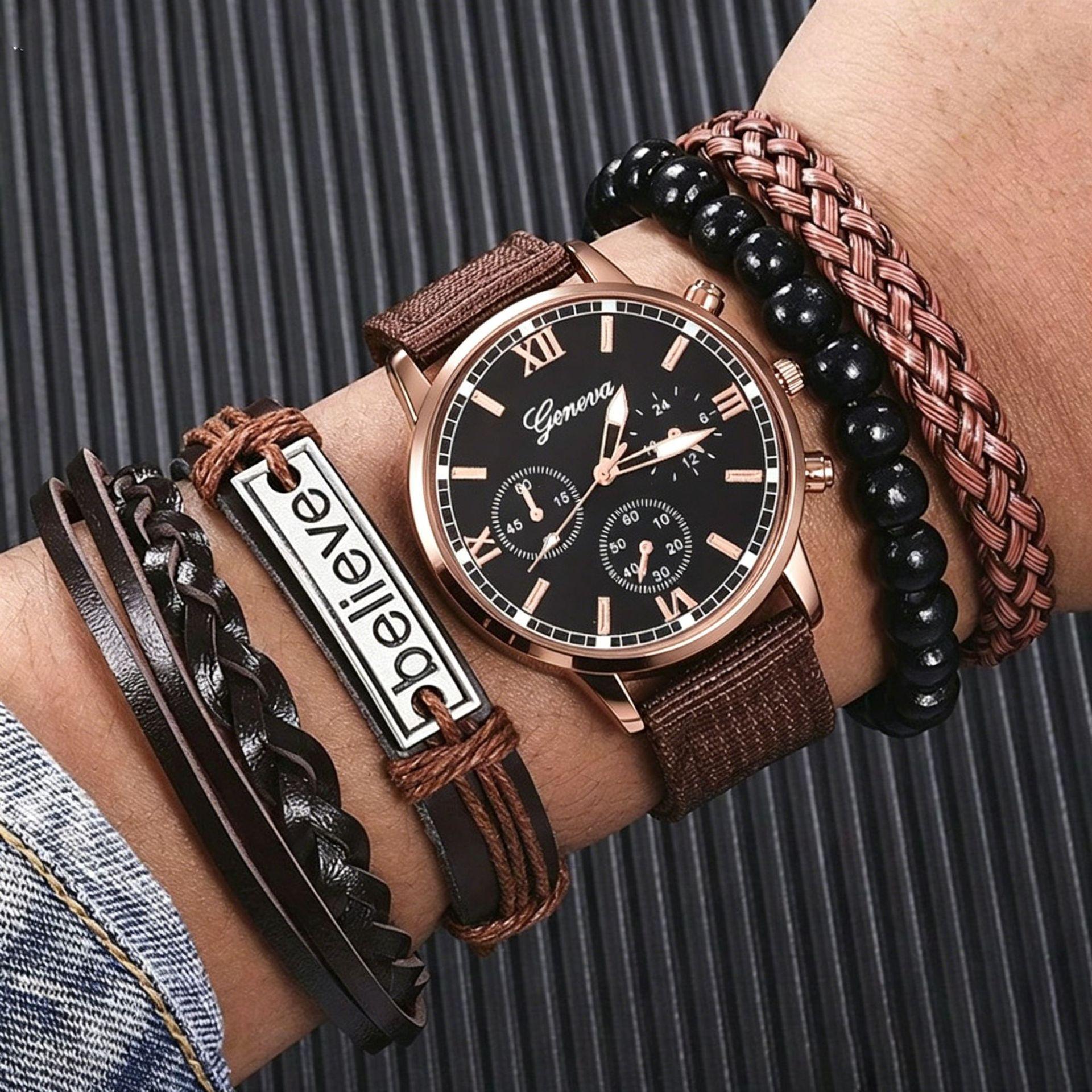 Casual Fashion Suit Trendy Sports Canvas Watch Woven Men S Business Simple Bracelet Suit