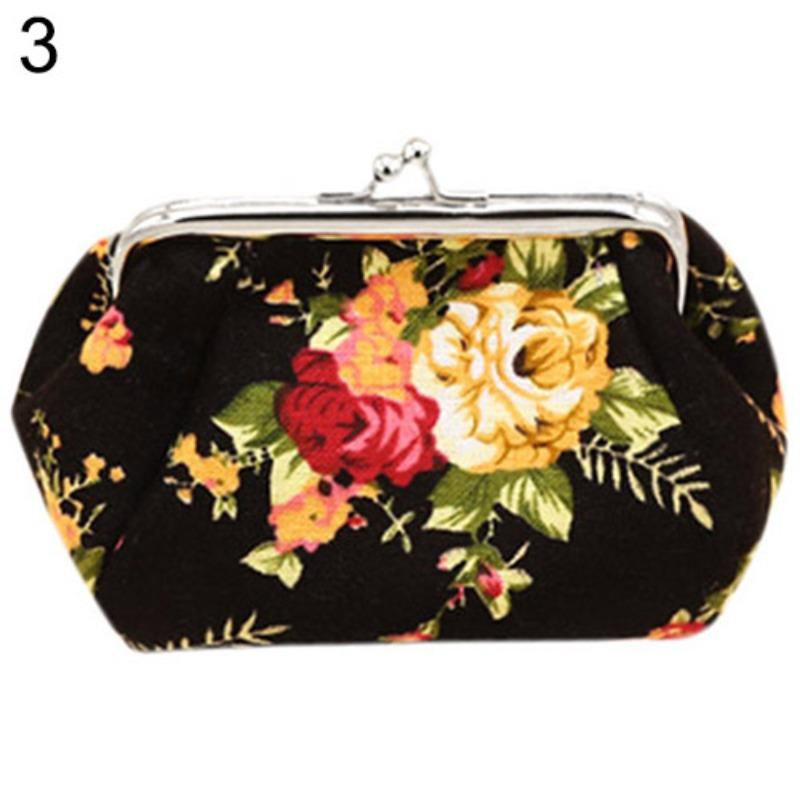 New Women Coin Purses Flower Printed Canvas Wallet Card Holder Coin Purse Clutch Handbag Bag for Beauty
