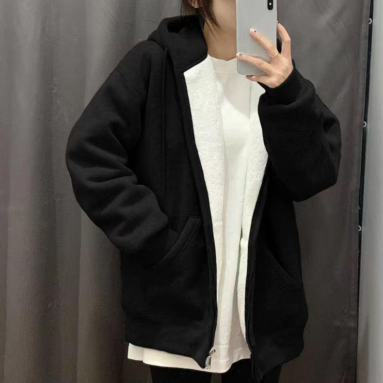 Campus Style Large Size Thickened Young and Middle-aged Jacket Women's Autumn and Winter Loose Warmth and Thin Solid Color All-match