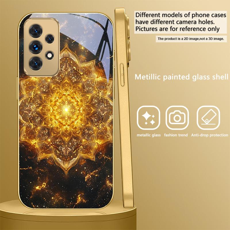 Blooming golden mandala For Samsung A 01 52S A04 A05S A10 A12 13 22 23 24 36 42 M02 Note 10 20Ultra 8 9 Golden glass phone case