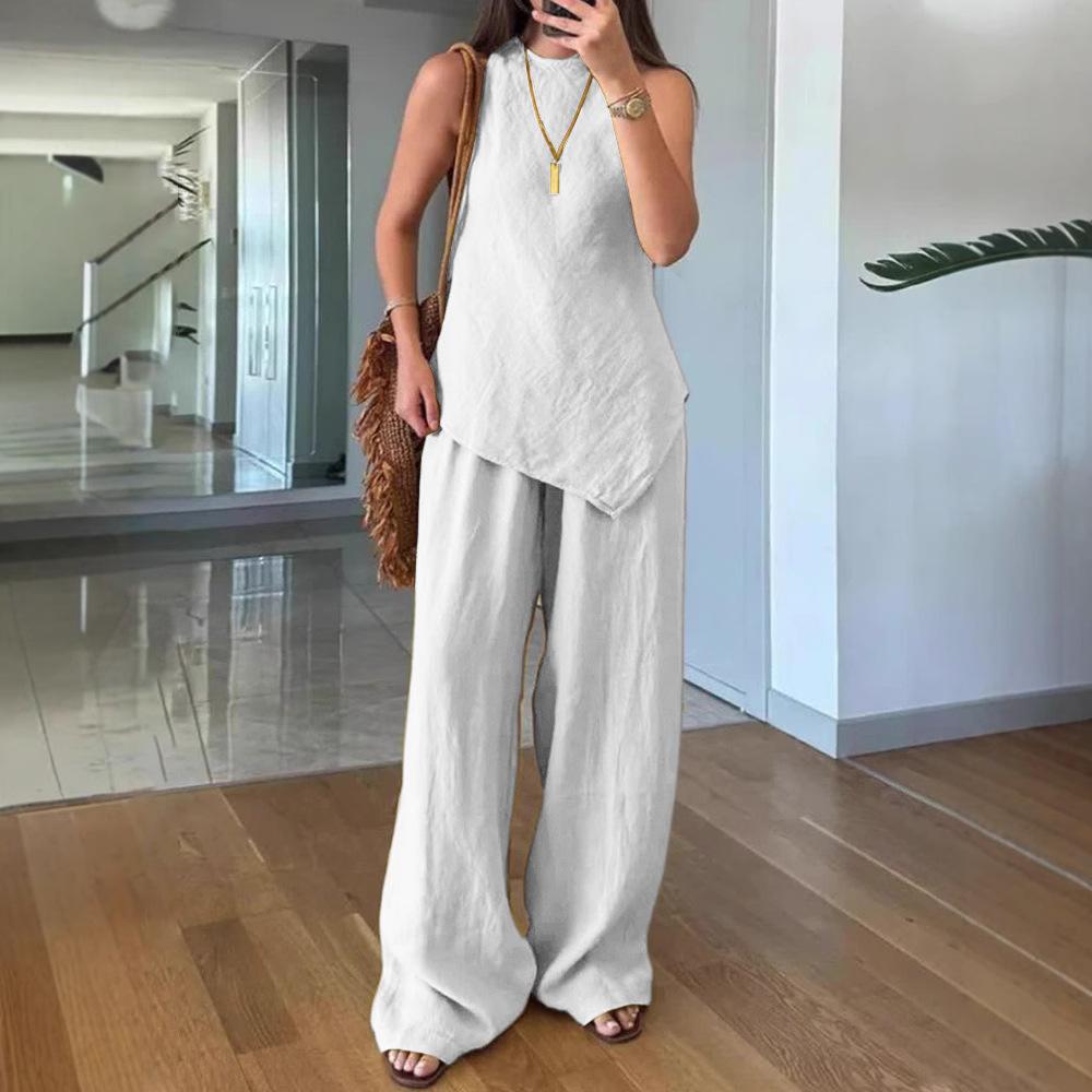 Ensemble Top Sans Manches et Pantalon Large pour Femme en 6 Couleurs