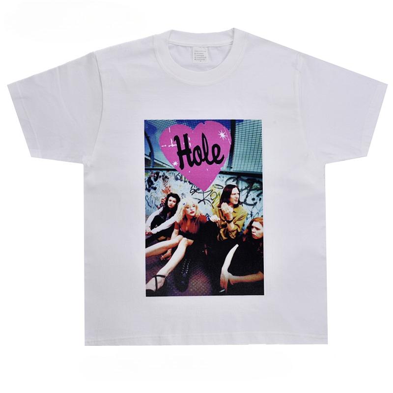 

Hole Band Tshirt Mens and Womens Loose Rockstyle Street Trendy Vintage Print Roundneck Pure Cotton Shortsleeve Shirt 4XL