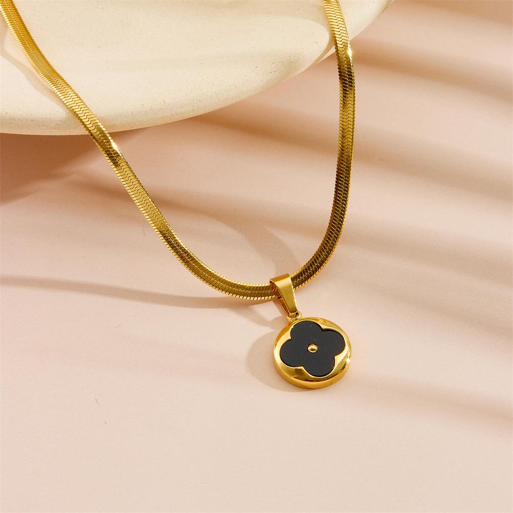 

Titanium Steel Layered Necklace with Four-Leaf Clover and Star-Moon Design - Durable, Non-Fading Women s Jewelry