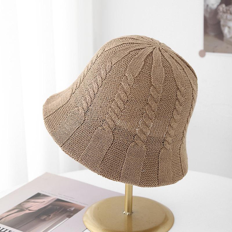 Korean thin hollow breathable knitted bucket hat women's summer new versatile simple face small sunshade basin hat