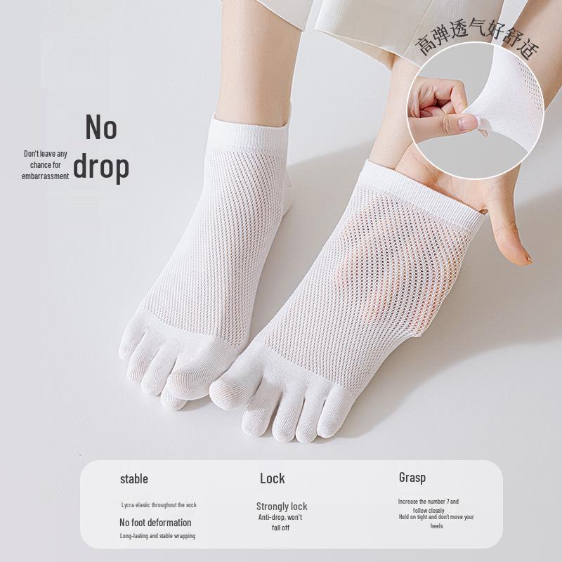 Women's Summer Thin Cotton Antibacterial Five-Toe Breathable Mesh Socks - Split-Toe, Boneless, Short Style.