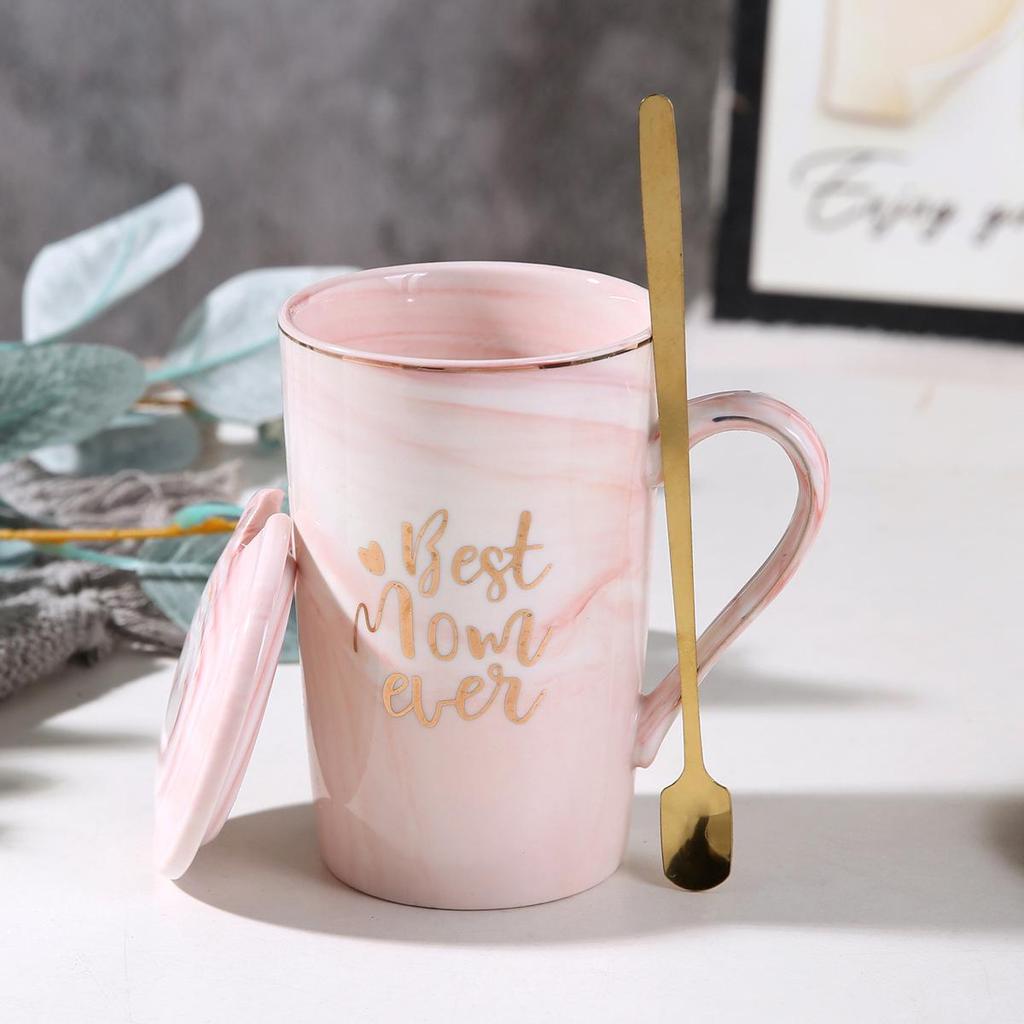 Muttertags-Geburtstags-Souvenir-Tasse mit Deckel & Löffel - Keramiktasse für Mama