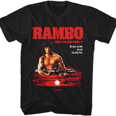 American Classics Rambo Movie First Blood Part II Mens Black Short Sleeve T Shirt 80s Movies Graphic Tees