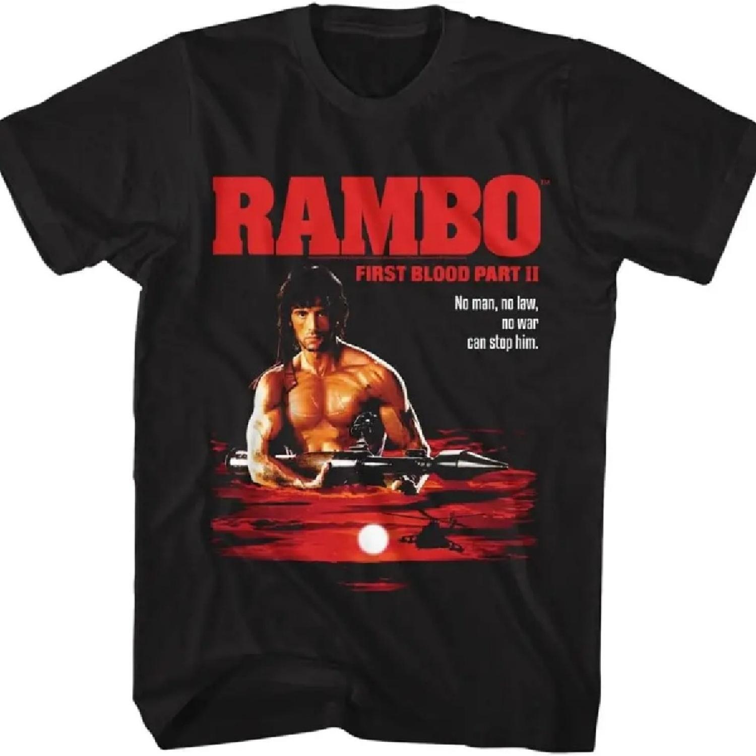 

American Classics Rambo Movie First Blood Part II Mens Black Short Sleeve T Shirt 80s Movies Graphic Tees XXXXXL