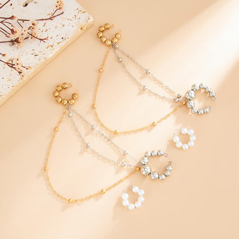 2026 New Imitation Pearl Tassel Beaded Chain Tassel Ear Cuff for Women Fashion Ear Clip Earrings Versatile Non Piercing Jewelry