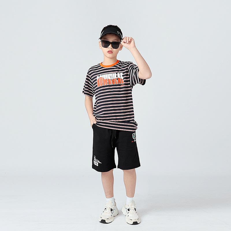 Summer Korean Version of Children's Clothing New Children's Sports Short Sleeve T-shirt Big Child Stripe Quick Drying Top Boy Short Sleeve