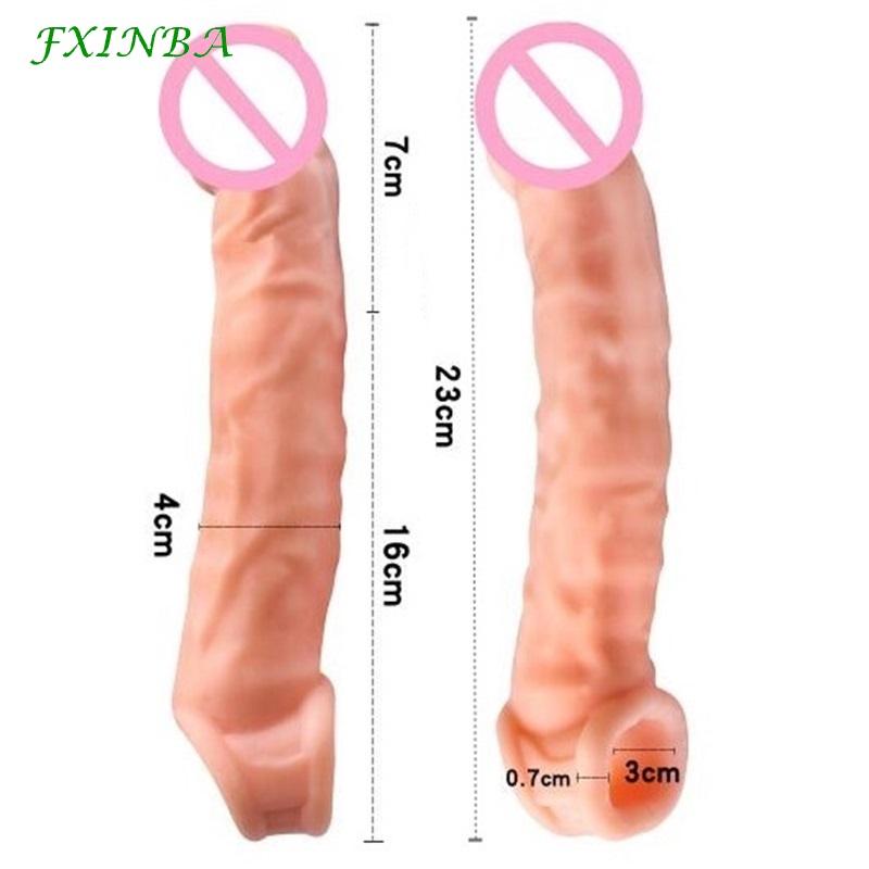 FXI 14-27cm Realistic  Sleeve Extender  Sleeve Dick Enlargement Delay Ejaculation Reusable Condom Men Sex Toys