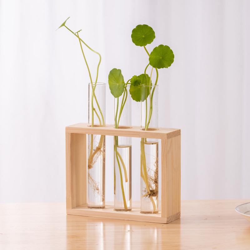 Creative Wooden Hydroponic Shelf Vase: Hanging Glass Ornament for Plant Decoration