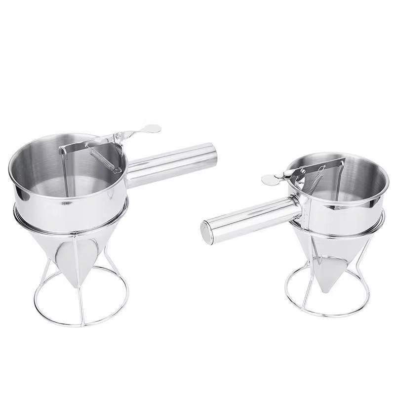 600ML 1200ML Oil Bucket With Holder Stainless Steel Funnel Dispenser Cupcake Pancake Batter Octopus Ball Kitchen Baking Tools