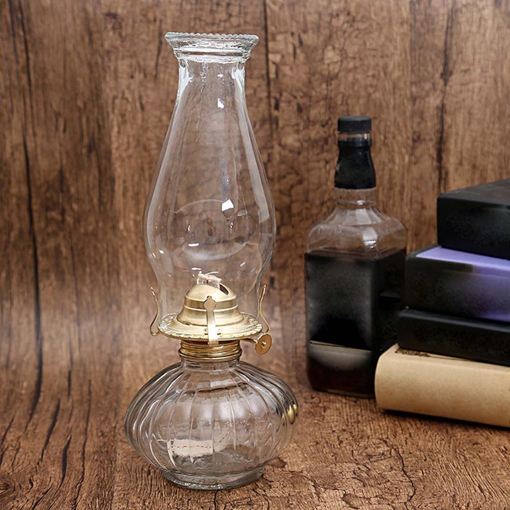 Retro Style Kerosene Oil Lamp Durable Altar Supplies with Lamp Wick Windproof Glass for Church Hiking Holiday Bedroom Christmas