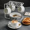 Capuccino Cups with Saucers and Metal Stand, 250ml Ceramic Coffee Cup Espresso Shots Cup Small Coffee Cups, Black and White