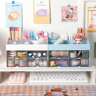 Doppelschichtige Desktop-Aufbewahrungsbox mit Schubladen, mehreren Fächern, Kosmetik- und Schreibwaren-Organizer für das Heimbüro