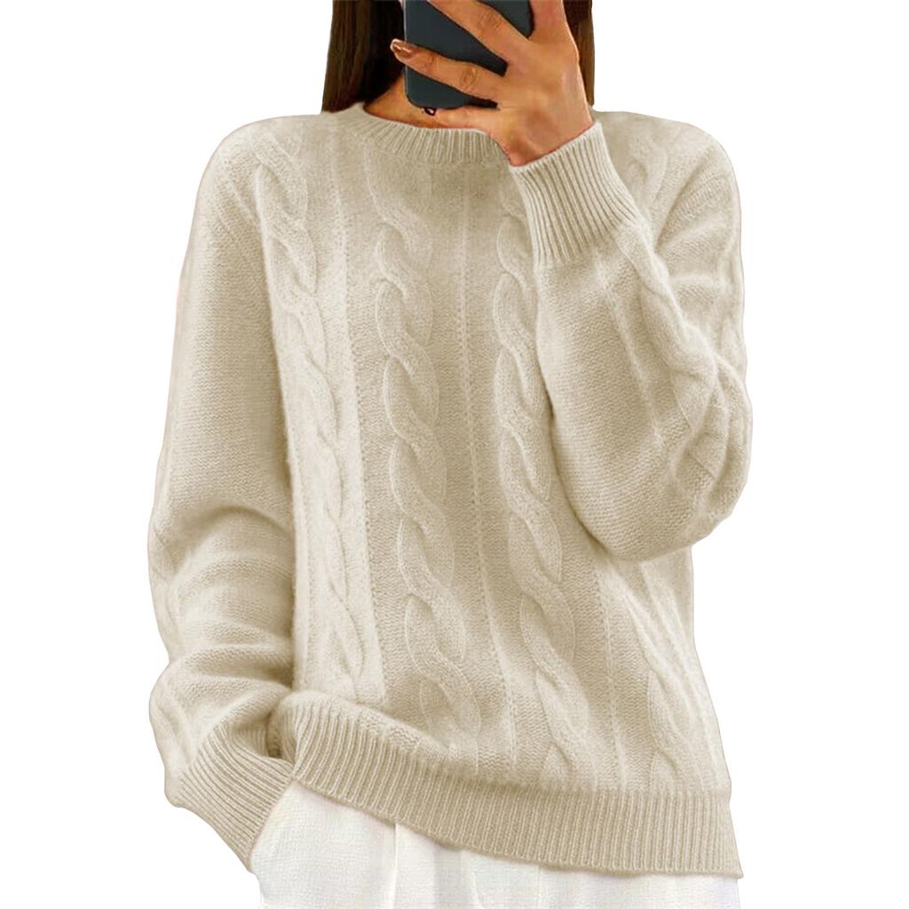 Women's Fashion Solid Colour Long Sleeve Twisted Flower V-Neck Knitwear Pullover Top Sweater