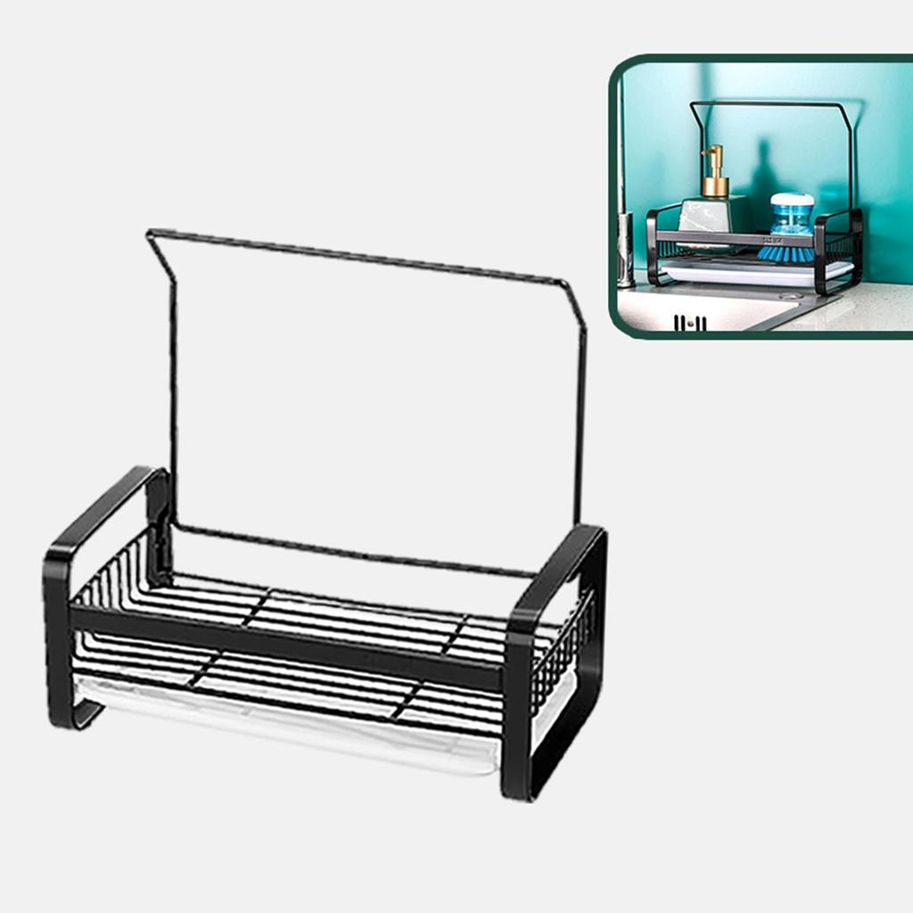 Kitchen Sink Sponge Holder, Dishcloth with Drain Tray ,Stainless Bracket Organizer Rack
