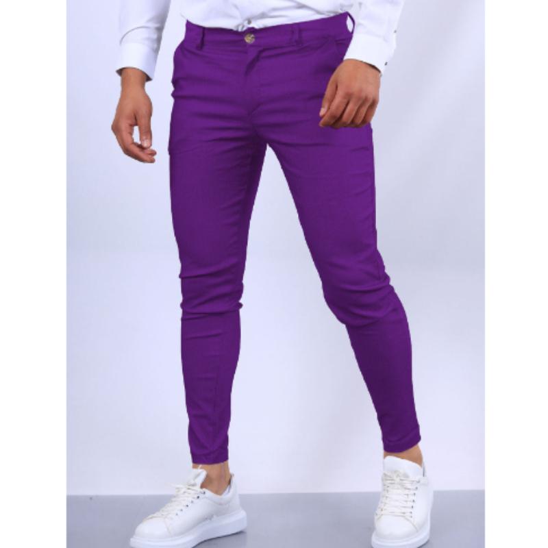 Весенние и осенние повседневные брюки, мужские узкие мужские повседневные однотонные длинные брюки в европейском и американском стиле S фиолетовый
