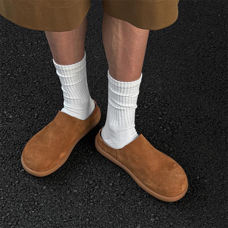 Hight Quality Summer British Style Suede Leather Mules For Men's Women's Khaki Brown Daily Casual Outdoor Slippers Flat Shoes