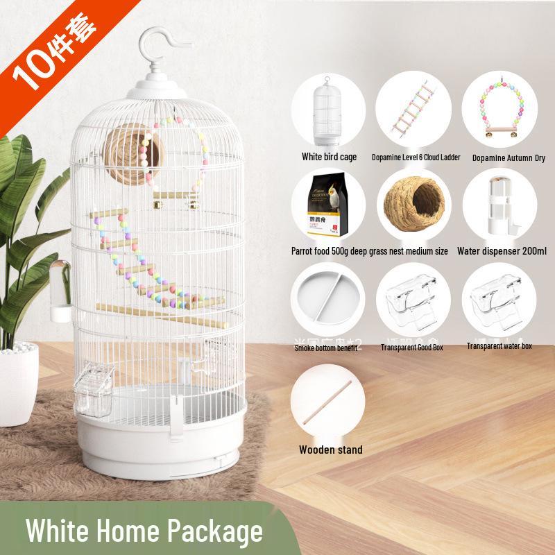 Luxury Large Round Metal Bird Cage for Parrots, Budgies, Cockatiels, and Mynahs – Complete Set
