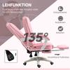 Office Chair with Footrest, Adjustable Backrest, Height-Adjustable, 5 Casters, Pink + White