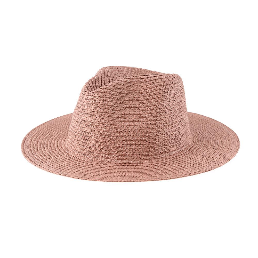 Straw Hat Solid Color Straw Top Hat Women, Seaside Beach Sunshade Sun Protection Panama Jazz Hat