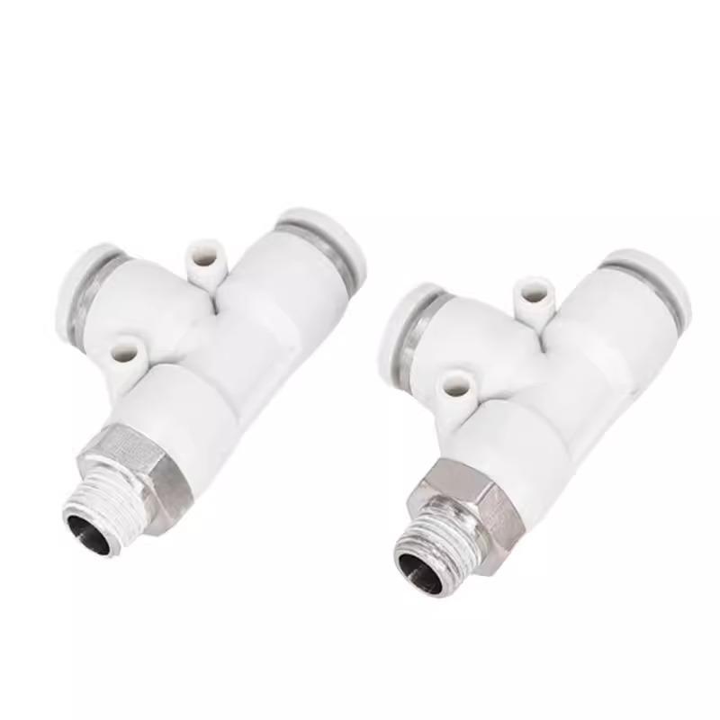 Pneumatic Quick Connect T-Type 3-Way Threaded Air Hose Connector (Sizes: 4, 6, 8, 10, 12-M5 01 02 03)