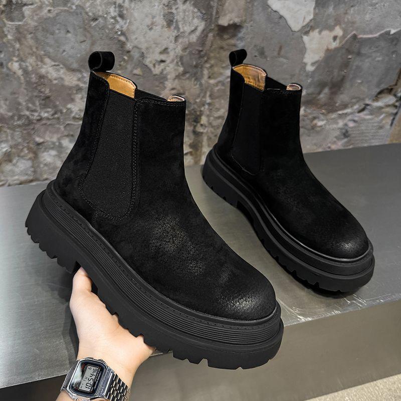Thick-Soled Chelsea Boots High-Top Boots Martin Boots Men'S And Women'S Casual British Trendy Foot-Fitting Winter Velvet Rhubarb Boots